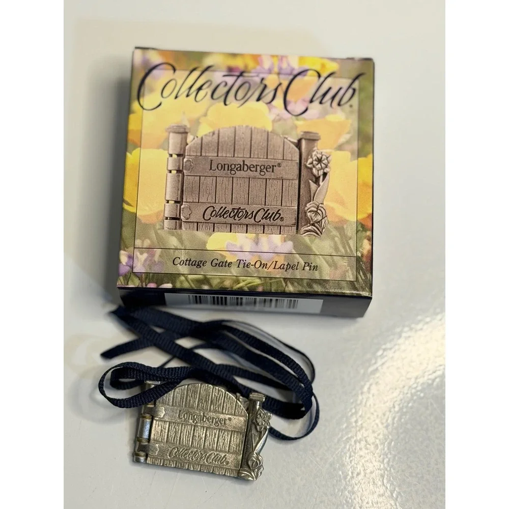 Longaberger Cottage Gate Tie-On Silver Pewter Basket Accessory Lapel Pin NIB
